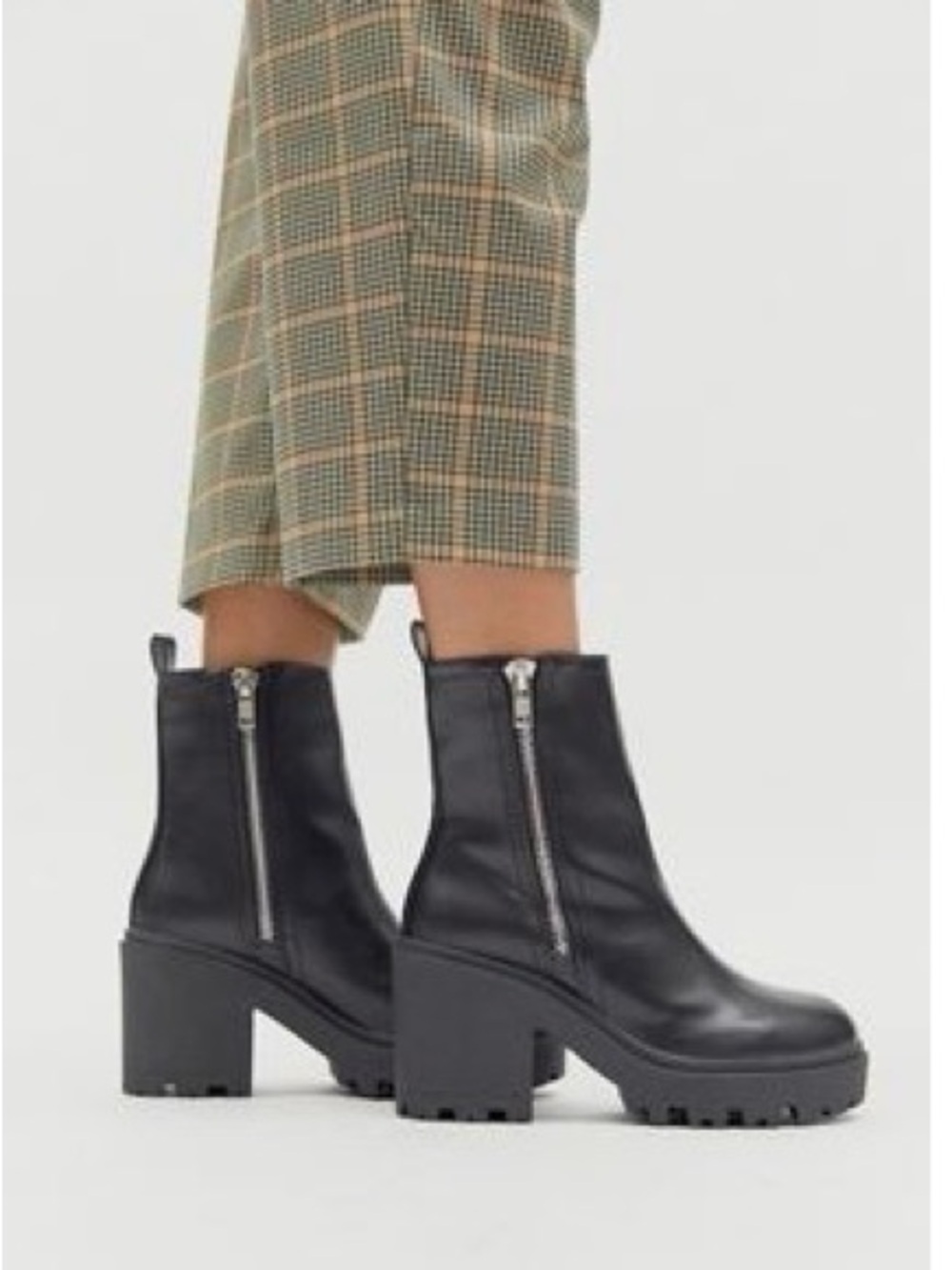 Urban Outfitters Black Leather-Look Chunky Zip Ankle Boots
